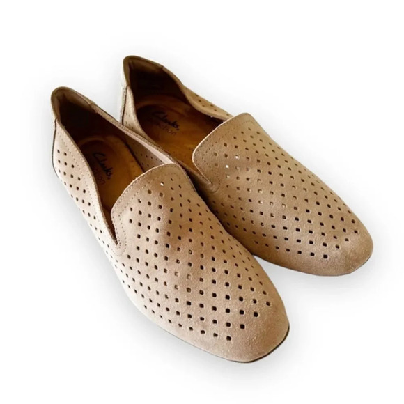 Clarks Juliet Hayes Beige Perforated Loafer‎ Women’s Size 8.5 Neutrals Tan Shoes - Picture 1 of 10